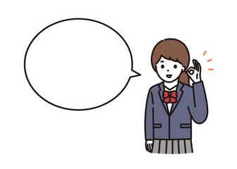 笑顔でOKサインをする学生服の女子高校生・中学生 吹き出し