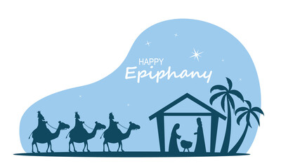 Flat design epiphany day. Three Wise Men and Nativity Scene portal
