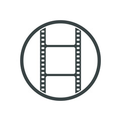 Film strip graphic icon. Photographic tape sign in the circle isolated on white background. Vector illustration
