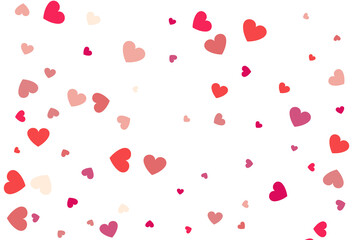 Red and pink flying hearts isolated on white background.