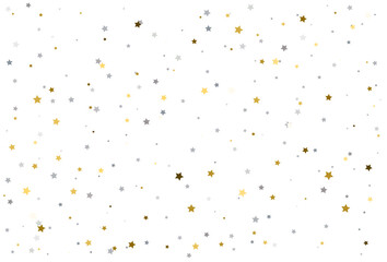 Christmas drawing with gold and silver stars. Silver and gold star Celebration Confetti.