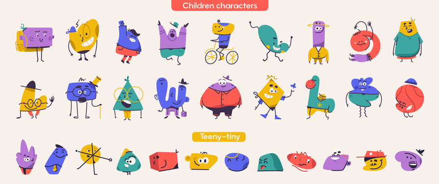 Cute abstract children characters set.