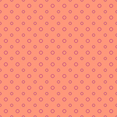 simple vector pixel art velvet violet seamless pattern of minimalistic polka dot or circles on calming coral background