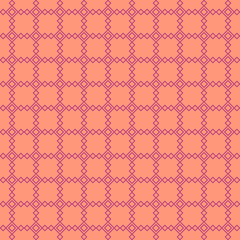 simple vector pixel art velvet violet seamless pattern of minimalistic abstract cell of rhombic weaves grid tile on calming coral background