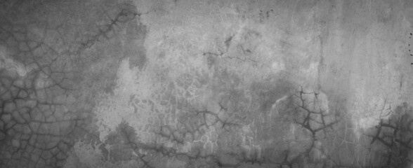 Panorama horizontal dark old cement wall for the background, Texture of a grungy black concrete wall as background.
