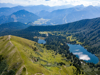 Fototapeta na wymiar Drone view on lake Scheibelsee at Hauseck in Styria, Austria