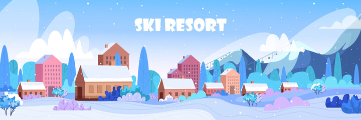winter town snowy residential houses area ski resort concept cityscape background horizontal