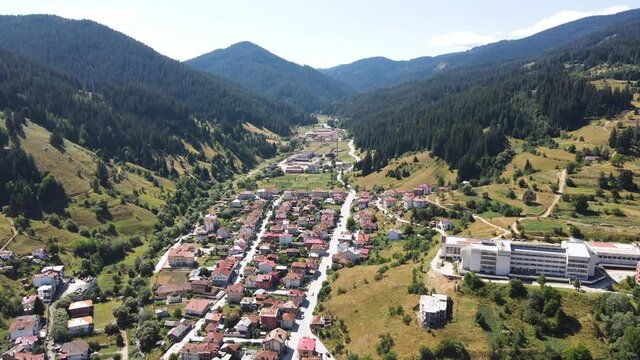 Aerial view of the famous Bulgarian ski resort Chepelare, Smolyan Region, Bulgaria