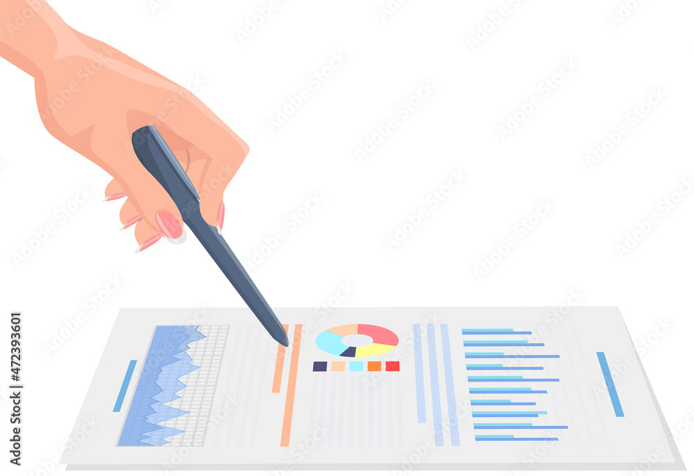 Poster visualize with business analytics. people work with statistical data analysis, changing indicators. 