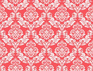 Fototapete Wallpaper in the style of Baroque. Seamless vector background. White and pink floral ornament. Graphic pattern for fabric, wallpaper, packaging. Ornate Damask flower ornament © ELENA