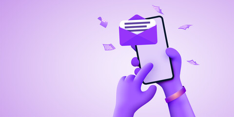 Hand holding mobile smart phone with mail app. Mail service concept.