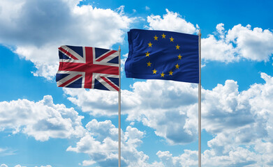 mix, eu uk conflict,european british flag relationship concept © Iliya Mitsk