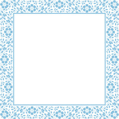 Decorative frame Elegant vector element for design in Eastern style, place for text. Floral blue and white border. Lace illustration for invitations and greeting cards