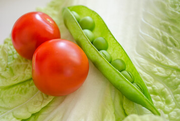 Pod peas and cherry macro