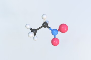 Nitroethane molecule made with balls, scientific molecular model. 3D rendering