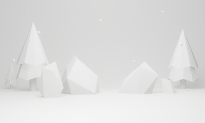3D white low polygon Christmas background.