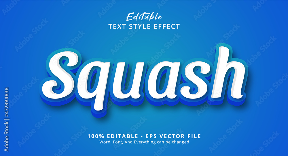 Poster editable text effect, squash text on fresh blue color style effect