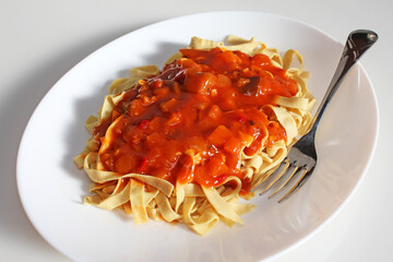 低糖質食品　豆腐皮のトマトソースパスタ風（ソイトマトソースパスタ）