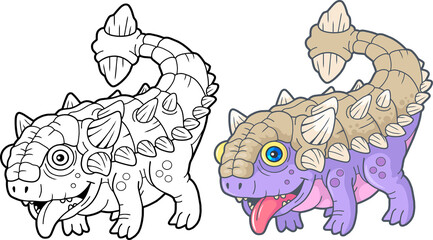 cute prehistoric dinosaur ankylosaurus, coloring book, cartoon illustration