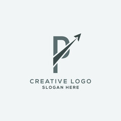 P letter initial incorporated with Arrow logo design vector illustration. Usable for Business and logistic Logos, Flat Vector Logo Design Template, vector illustration