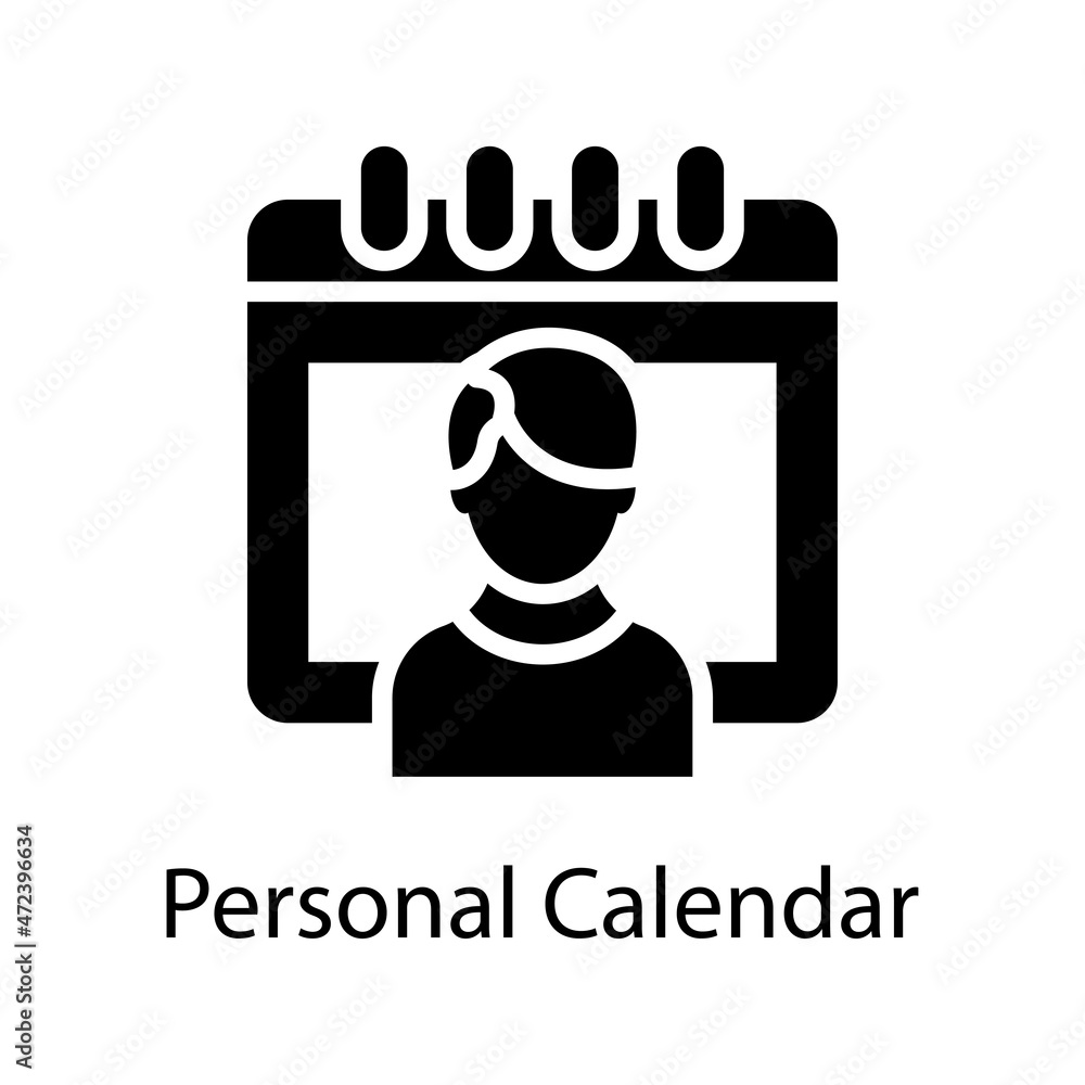 Poster personal calendar vector solid icon design illustration. web and mobile application symbol on white 