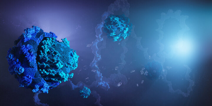 Corona Covid-19 Virus Mutation Concept. Macro Coronavirus. Omicron Variant. Global Pandemic Crises. 3D Rendering.