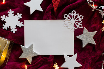 Fototapeta na wymiar Blank Christmas greeting card, template, brochure with Christmas ornaments