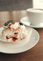 delicious sweet dessert with a cup of coffee