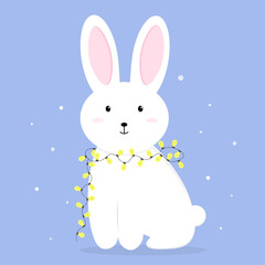 A Cute cartoon winter rabbit with garland