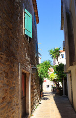 Narrow street in Old Town in Budva, Montenegro 