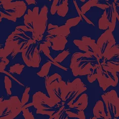 Foto op Plexiglas Bordeaux Floral penseelstreken naadloze patroon achtergrond