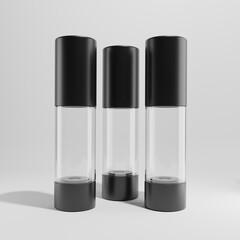 illustration of three bottles glass with black cap a front view 3d render