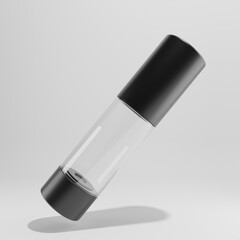 glass bottle flying  with black cap for mockup on white background 3d render