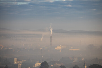 Air pollution, fog and smoke, Valjevo city, Serbia