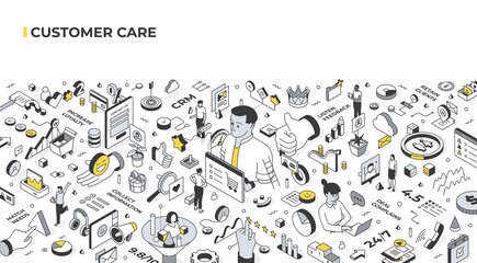 Customer Care Isometric Banner Illustration