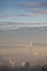 Air pollution, fog and smoke, Valjevo city, Serbia