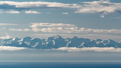 View from the opposite shore of Lake Baikal and the Khamar-Daban mountain range