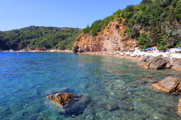 View of Mogren Beach in Budva, Montenegro