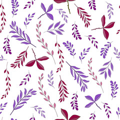 Fototapeta na wymiar Seamless pattern with different autumn leaves. Hand-draw vector illustration for your design. 