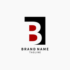 Simple Initial Letter B  Monogram Logo, Black and Red Isolated on Grey Background, Minimalist Symbol, Emblem, Sign Vector Design