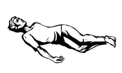 The exhausted man fell down. Vector drawing