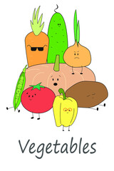 Cute vegetables with eyes and legs.