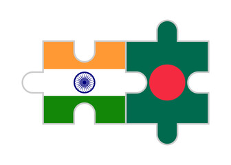 puzzle pieces of india and bangladesh flags. vector illustration isolated on white background