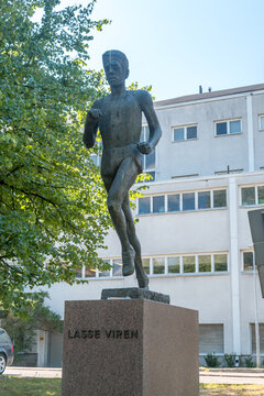 Helsinki, Finland - August 5, 2021: Sculpture of Lasse Viren, Finnish former long-distance runner.