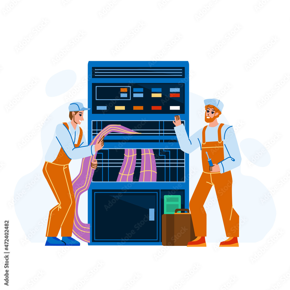 Wall mural server management and technician support vector. server management and technical maintenance making 