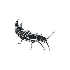 Earwig Icon Silhouette Illustration. Insect Invertebrate Vector Graphic Pictogram Symbol Clip Art. Doodle Sketch Black Sign.