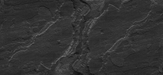 Dark gray stone background with copy space. Black grunge banner with rock texture.