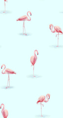 Summer hawaii tropical pattern. Pink flamingo seamless pattern. Tropical birds print for wallpaper or fabric.
Watercolor flamingo pattern