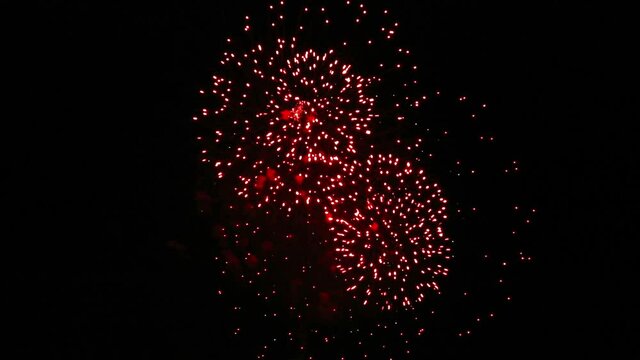 firework display. shining fireworks with bokeh lights in night sky. glowing fireworks show.