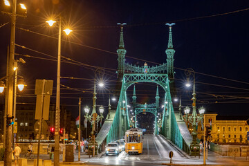 Budapest, Hungary -August 19th 2019: Liberty Bridge (Szabadság). The bridge connects Buda and Pest over the Danube.